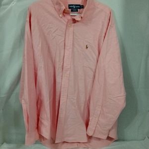Ralph Lauren Blake Long Sleeve Oxford  Button Down Pink Cotton Polo Sz L EUC